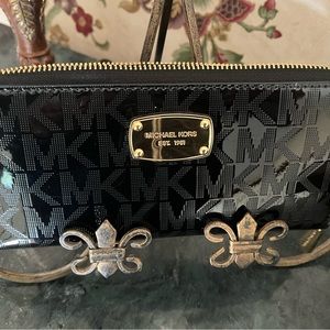 Michael Kors Logo Patent Black Leather Wallet
